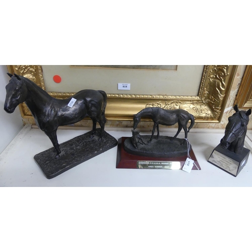 819 - Two Resin Racehorse Trophies & Resin Racehorse.