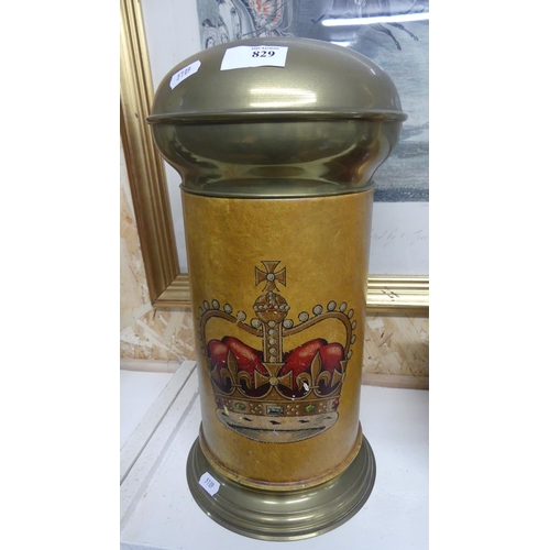 829 - Tall Cylindrical Brass Apothecary Storage Container with Crown Decoration.