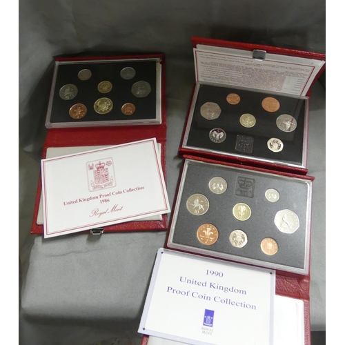 870 - Three Cased Royal Mint Proof Coin Sets - 1p - £1.00, dating 1986, 1987 & 1990.