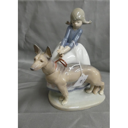 897 - Lladro Porcelain Figure of a Girl & Dog.