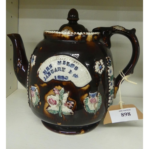 898 - Barge Ware Measham Pottery Teapot 