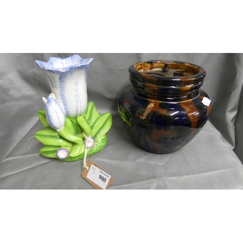 900 - Victorian Stoneware Tobacco Jar & Moyses Stevens Pottery Bud Vase.