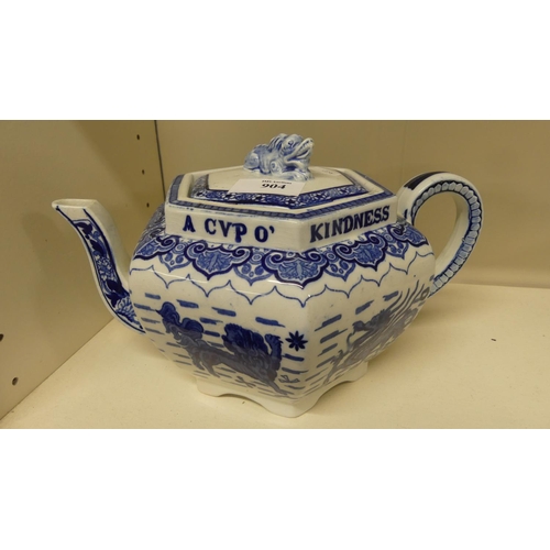 904 - Victorian Transfer Printed Motto Teapot.