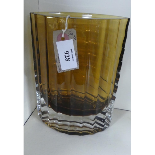 928 - Swedish Amber & Clear Art Glass Vase.