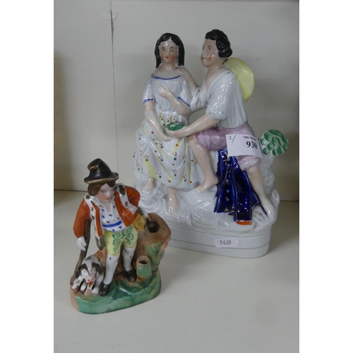 930 - Victorian Staffordshire Flatback (AF) & Continental Porcelain Figure Group.