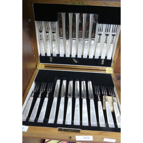 959 - Cased Set of Fruit Knives & Forks with MOP Handles.