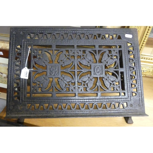 1593 - Victorian Antique Cast Iron Book Rest, Parton Son & Co Birmingham, approx 46cm w x 27cm h x 26cm d.