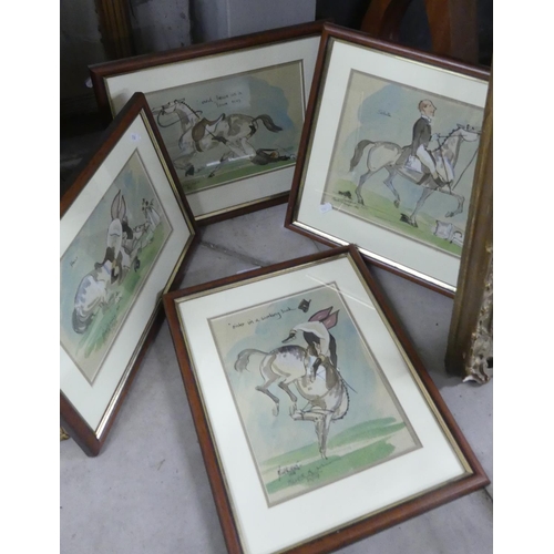 1607 - Four Signed Comical Sporting Ltd Edition Prints by Mark Huskinson, approx 26 x 15cm.