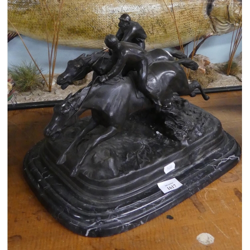 1617 - Bronze Horse Racing Group on Marble Base.