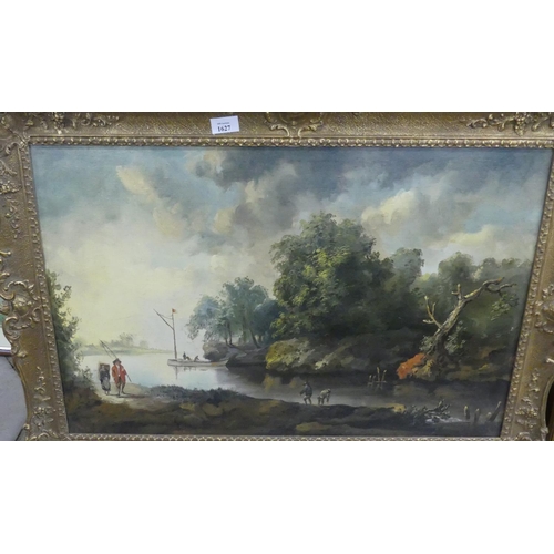 1627 - Framed Oil on Canvas Figures by River, unsigned, approx 75 x 50cm.