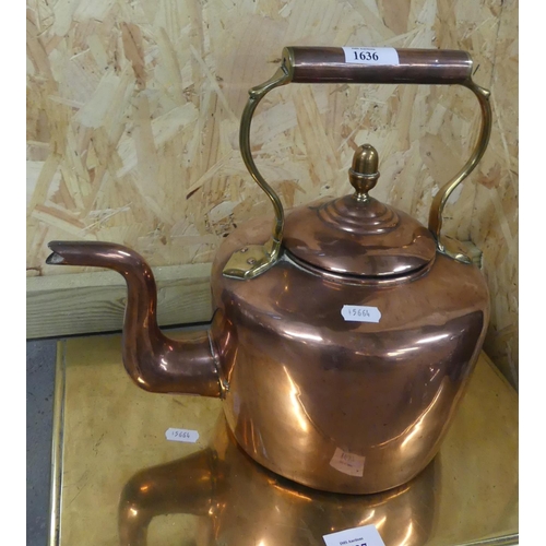 1636 - Large Copper Kettle With Brass Mounts.