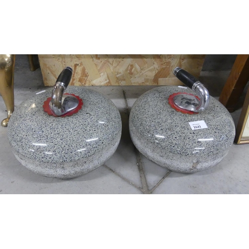 1641 - Pair of Ailsa Craig Granite Curling Stones, complete with chromed handles.