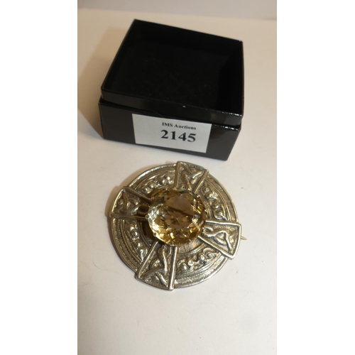 2145 - Large 'Robert Allison' Silver and Citrine Brooch - Diameter 2.25