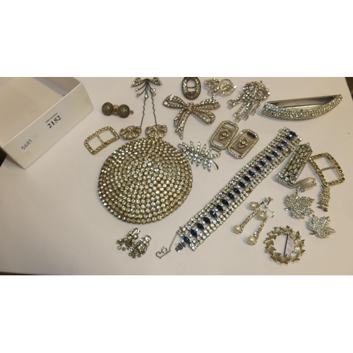 2152 - Box - Large Paste Brooch, Clasps, Bracelets etc.