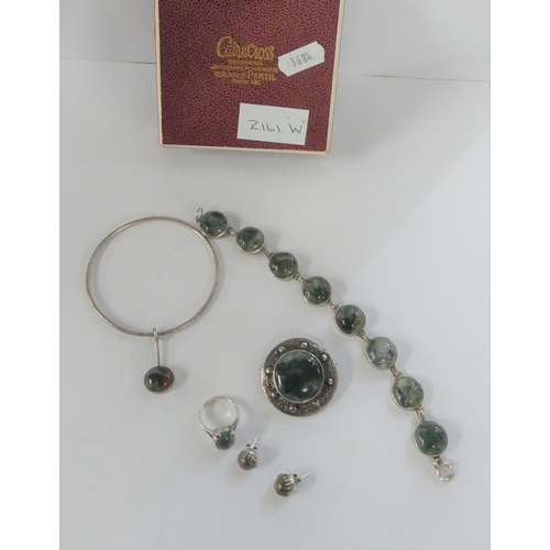 2161W - Scottish Silver & Moss Agate Brooch, Bracelet, Earrings etc.