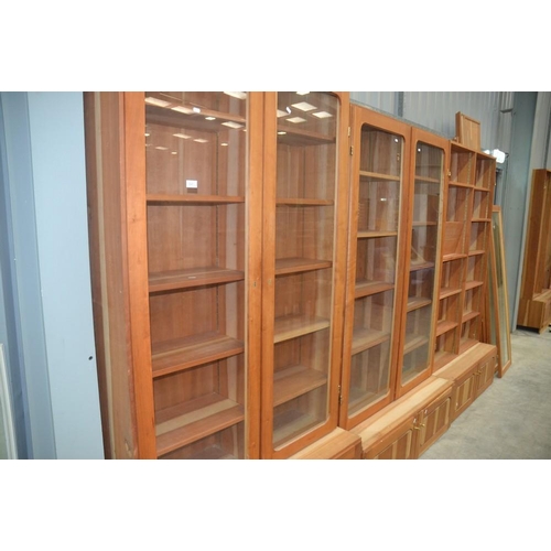 2202 - Set Of Yew Glass Front Bookcases On Bases.