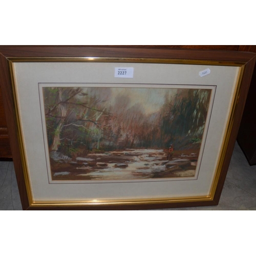 2227 - Framed Pastel - Fishing on The River Allan Canada, Signed McAnally, approx 37 x 24cm.