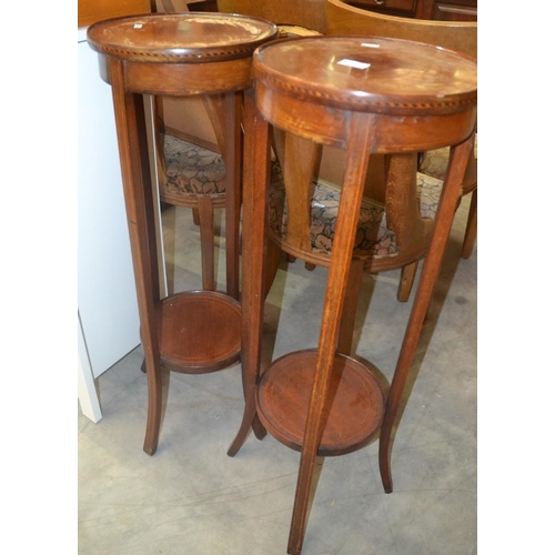 2277 - Pair Of Mahogany Inlaid Plant Stands.