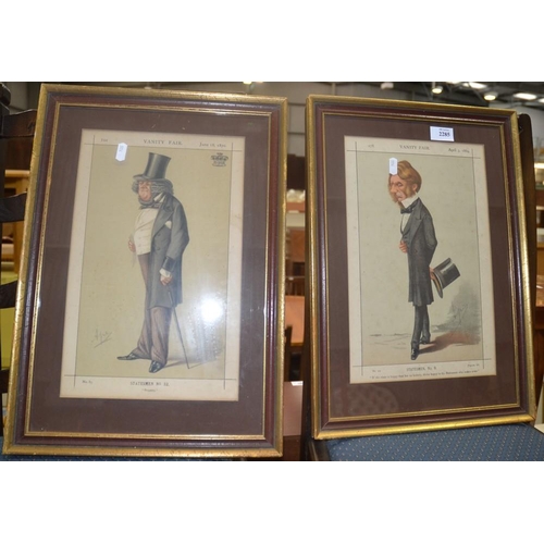 2285 - Pair of Framed Vanity Fair Statesman Coloured Prints by Spy, measuring approx 19 x 30cm.