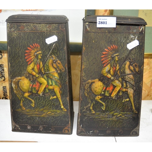 2801 - Pair of Circa 1900 Victory V Double Sided Tins, Red Indian/Arab Warrior