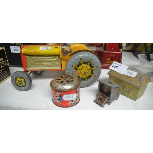 2807 - Vintage Mettoy Tin Plate Tractor, Musical Box, etc.