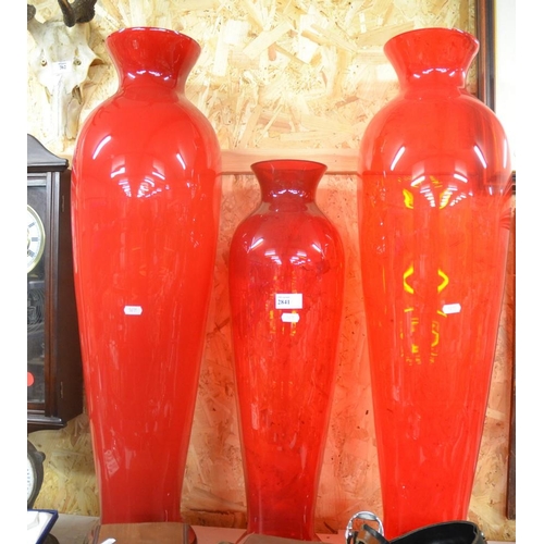 2841 - 3 Large Red Glass Vases.