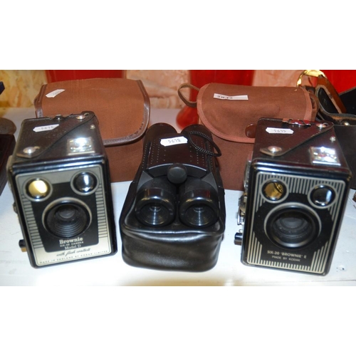 2842 - 2 Brownie Cameras & Pair Of Binoculars.