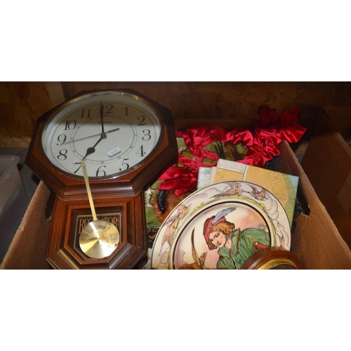 2880 - Box with Barometer, Clock, R Doulton Collectors plate etc