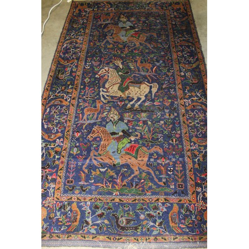 2195 - Eastern Wool Rug, Figures on Horseback, approx 125 x 226cm.