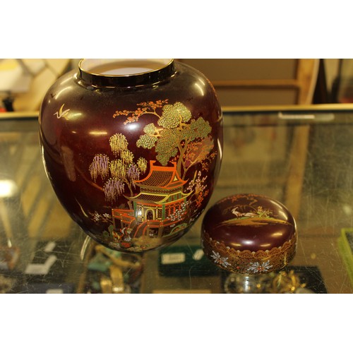 941 - Large Carlton Ware Rouge Royale Chinese Garden Pattern Ginger Jar & Cover.