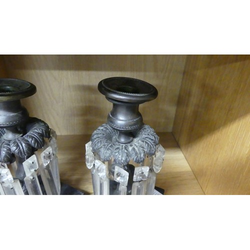 1018 - Pair of Lustre Drop Dolphin Candlesticks.