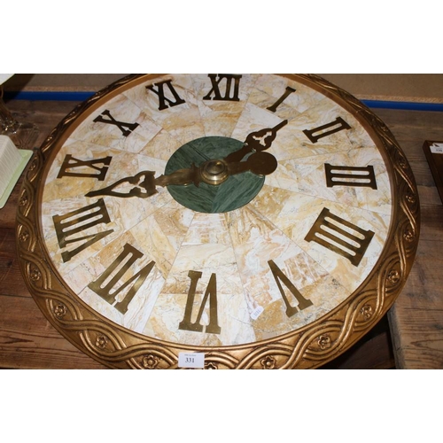 Large Gilt Framed Marble Clock With Brass Roman Numerals.