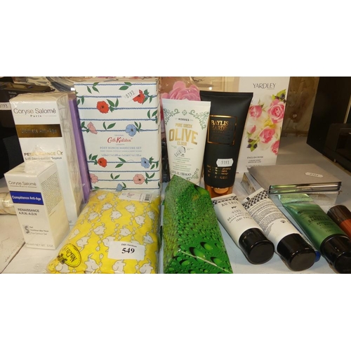 549 - Assorted Cosmetics including Prefume, Soaps, Creams, etc.