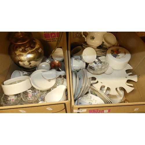 611 - 2 Boxes - Table Lamp & Assorted China  & Glass.