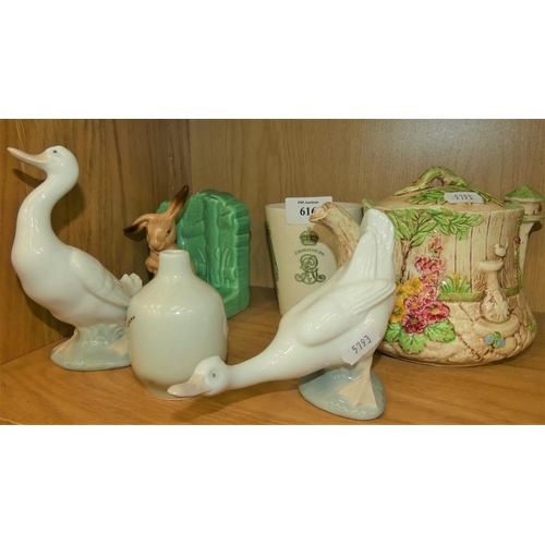 616 - Sylvac Bookend, Nao Goose, Commemorative Cup, etc.