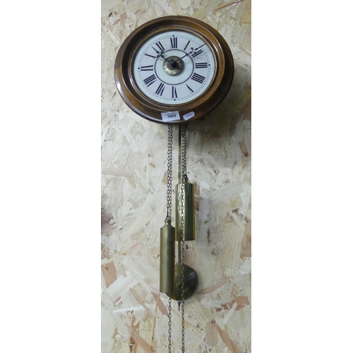 2064 - Antique Wag at the Wall Clock with Brass Pendulum and Show Weights.