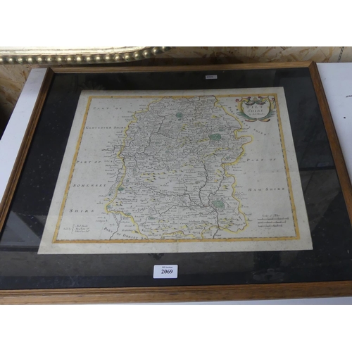 2069 - Antique Framed Map of Wiltshire by Robert Morden, approx 41 x 34cm (Circa 1790).