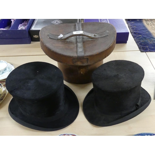 2193 - Two Gents Silk Top Hats (AF) & One Case - Small Size.