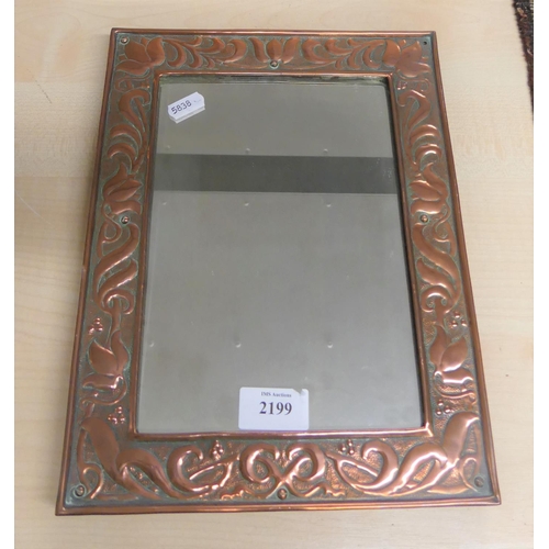 2199 - Embossed Copper Framed Mirror, approx 23 x 29cm.