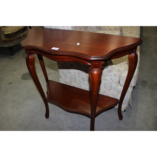 3026 - Modern Mahogany 2 Tier Demi-lune Table.