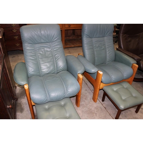 3251 - Pair Of Stressless  Armchairs & Foot Stools.