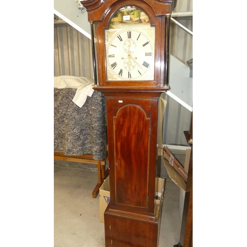 3487 - Mahogany Inlaid Grandfather Clock with Painted Dial - as found