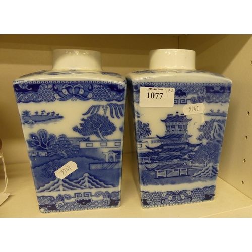 1077 - Two Willow Pattern Ringtons Tea Caddies (missing lids).