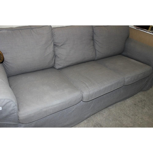 3004 - Grey Fabric Upholstered 3 Seat Sofa With Loose Covers.