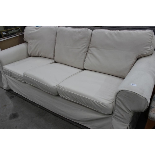 3005 - Cream 3 Seat Sofa With Loose Covers.