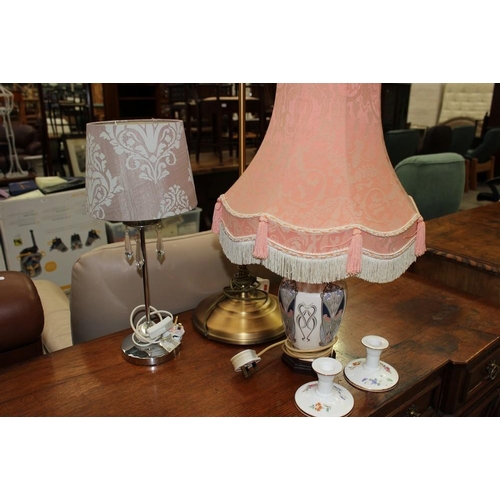 3014 - 3 Table Lamps, Standard Lamp & Pair Of Coalport Candle Sticks.