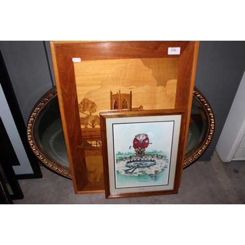 3061 - Oval Mirror & 2 Prints.