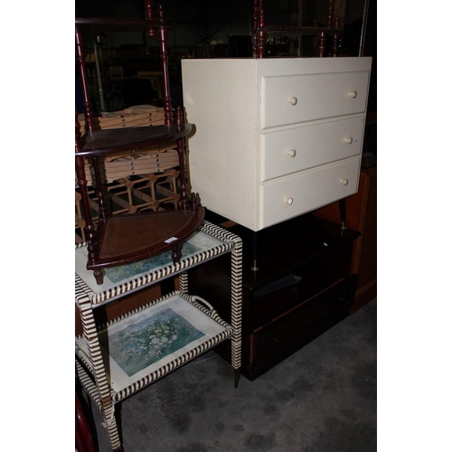 3386 - TV Unit, Drop Leaf Table, 3 Drawer Chest, 2 Wot-Nots, etc.