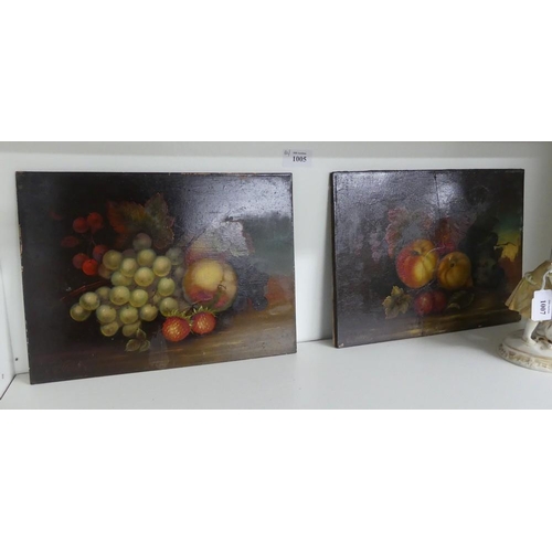 1005 - Pair of Oil Paintings - Fruits & Foliage Still Life, approx 31 x 23cm - Signed E. Steele.