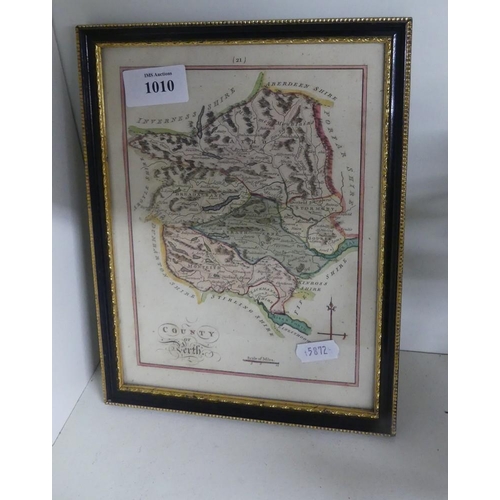 1010 - Framed Antique Map - County of Perth, approx 14 x 18cm.